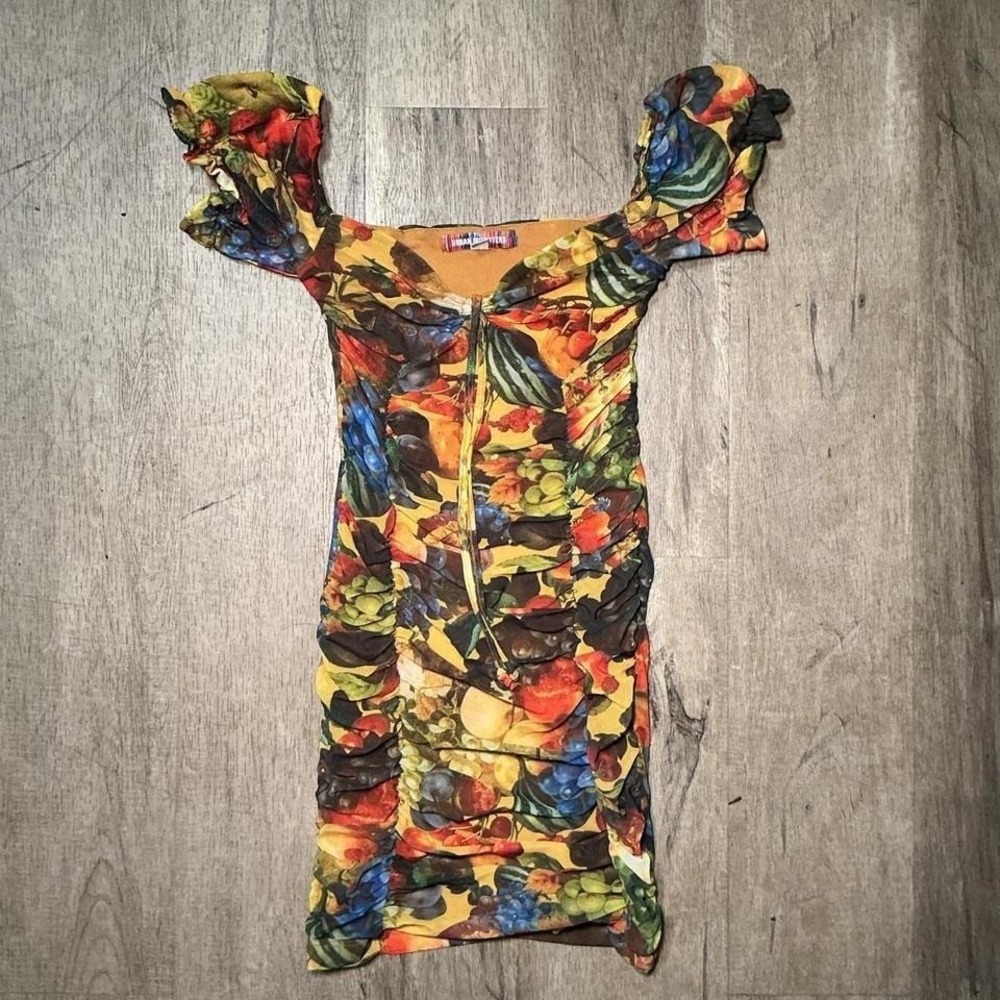 Urban Outfitters Fruit Print Mini Dress Ruffle Sleeve Zip Size Small Y2K